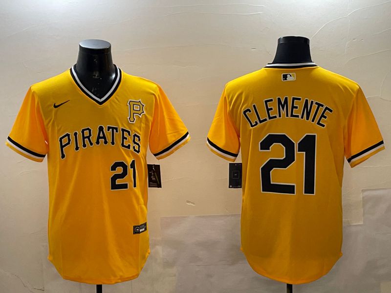 Men Pittsburgh Pirates #21 Clemente Yellow Throwback 2025 Nike MLB Jersey style 1